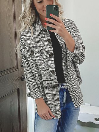 Casual Checkered/plaid Long Sleeve Shirt Collar Outerwear