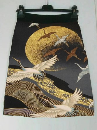 Black Birds Printed Vintage Casual A-Line Skirt