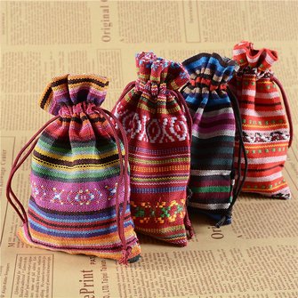 Zolucky Vintage Bohemian Burlap Bags with Drawstring Gift bags