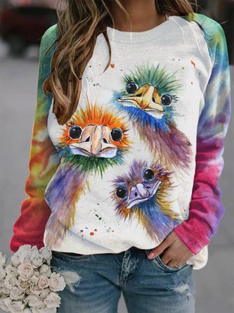 Floral-Print Crew Neck Animal Casual Shirts & Tops