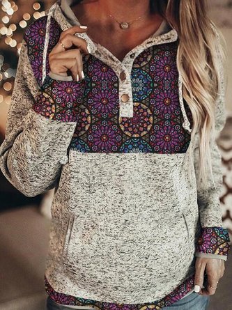 Women Vintage Cotton-Blend Abstract Print Sweatshirt