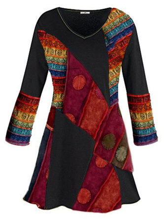 Boho Abstract Spring Polyester A-line Daily Statement Long sleeve Loose Dresses for Women