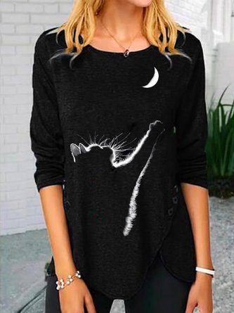 Polyester Cotton Crew Neck Casual Animal Tops