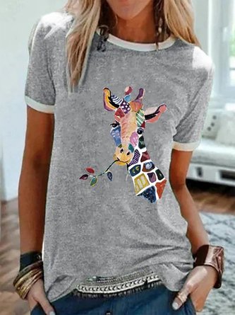 Women's T-shirt Graphic Prints Round Neck Tops Basic Top
