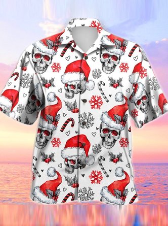 Skull Turn-Down Collar Printed Shirts & Tops