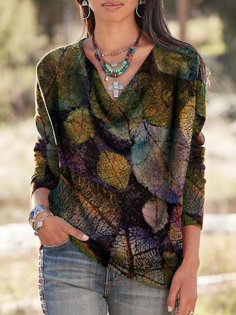 Long Sleeve Casual Leaves Shirts & Tops