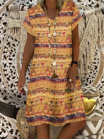 Tribal Short Sleeve A-Line Printed Dresses