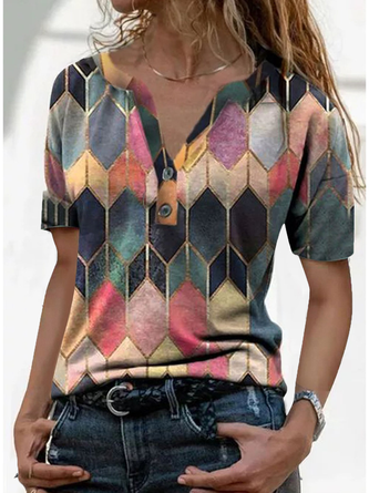 Women Casual Geometric Short Sleeve Shirts