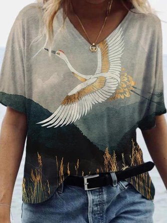 Floral-Print Shift Casual Bird Shirts & Tops