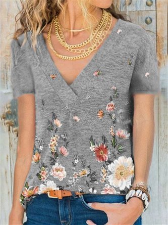 Short Sleeve Shift Floral Casual Shirts & Tops