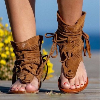 Comfortable Flat Fringe Sandals Flip Flops Wedge Roman Shoes
