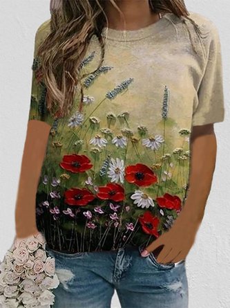 Women Calico Print Long Sleeve O-neck Casual T-shirt