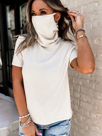 Short Sleeve Cotton Casual Turtleneck Shirts & Tops