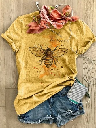 Jersey Short Sleeve Floral-Print Sweet Bee T-shirt