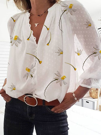 Women's Summer Cotton V Neck Floral Daily Blouses & Shirts