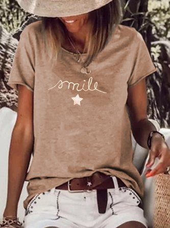 Letter Crew Neck Casual Shift T-shirt