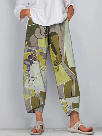 Cotton-blend Casual Printed Pants