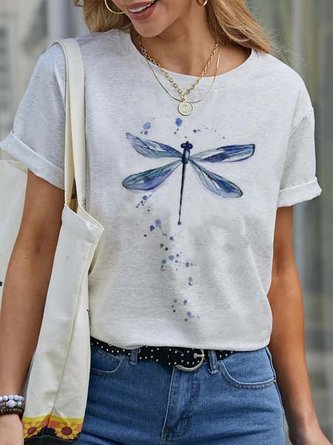 Casual Printed Cotton-Blend Crew Neck Tops
