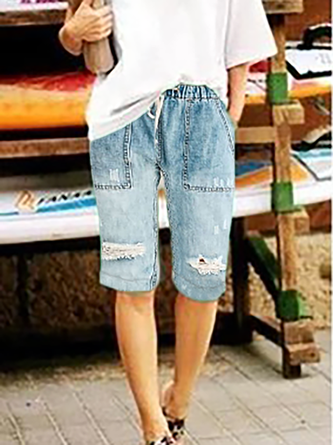 Solid Casual Jeans Shorts