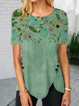 Casual Crew Neck Short Sleeve Printed T-shirt