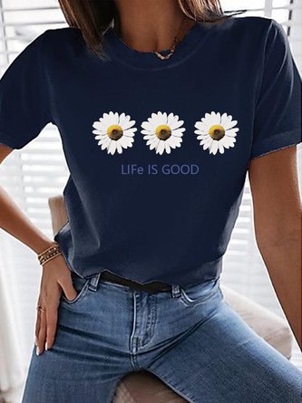 Floral Short Sleeve Casual Printed T-shirt