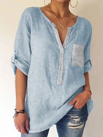 Shirt Collar Shift Casual Long Sleeve Tops