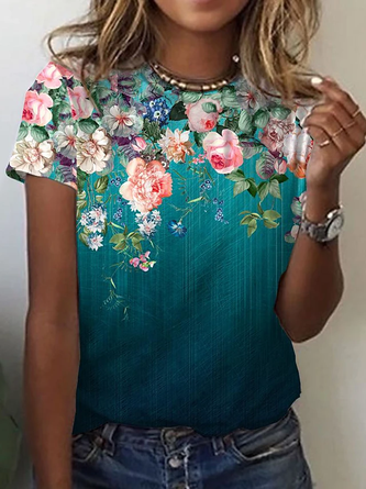 Crew Neck Resort Short Sleeve Floral-Print T-shirt