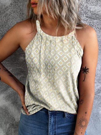 Casual Geometric Floral-Print Sleeveless T-shirt