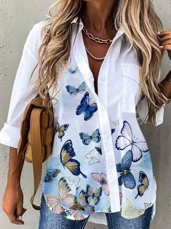Holiday Butterfly Shirt Collar Blouse