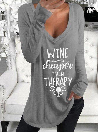 Long Sleeve V Neck Plus Size Printed Tops T-Shirts