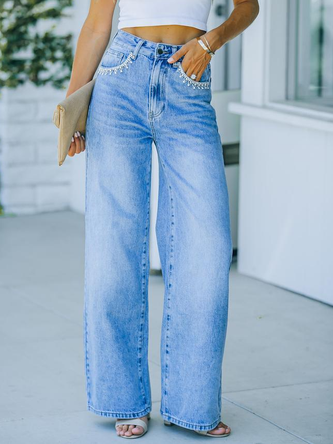 Embroidered Casual Denim Jeans