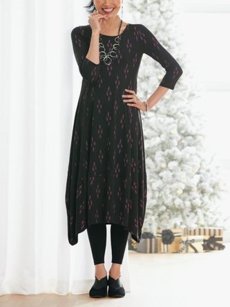 Casual 3/4 sleeve Round Neck Plus Size Printed Dress