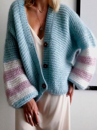 Vacation Striped Blue Knit Sweater coat