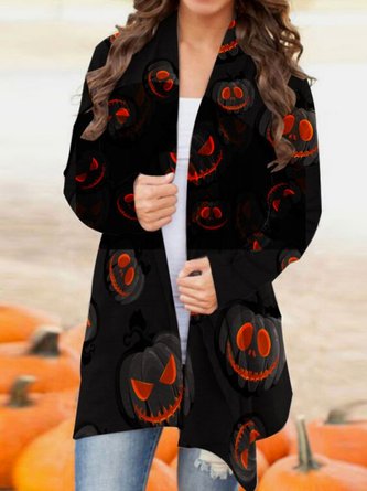 Casual Long Sleeve Plus Size Printed Cardigan