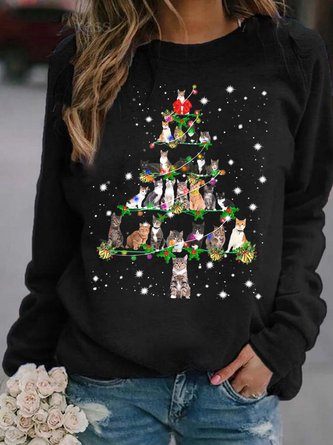 Funny Cats Christmas Tree Casual Sweatshirt