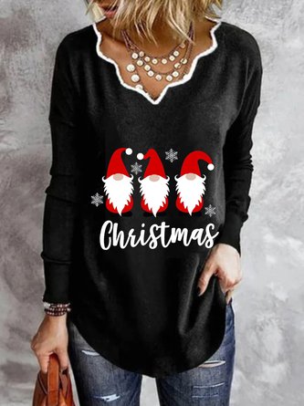 Christmas Xmas Long Sleeve Plus Size Printed Tops T-shirts