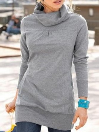 Vintage Plain Long Sleeves Cowl Neck Plus Size Casual Sweatshirts