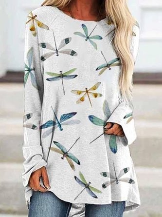 Dragonfly Printed Casual Loosen Top
