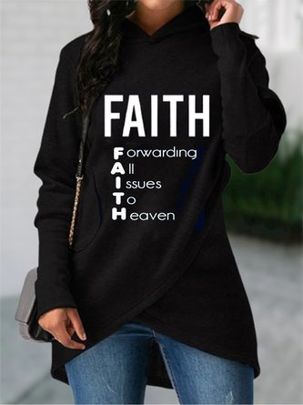 Faith Letters Printed Long Sleeve Hoodie Plus Size Casual Sweatshirts