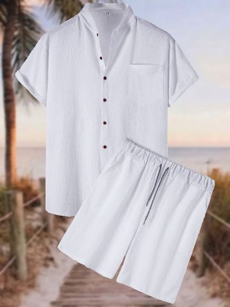 2Paxk Hawaiian Cotton Linen Shirt Shorts Men