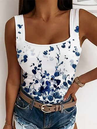 Plus size Sleeveless Floral Ribbed Tank Tops