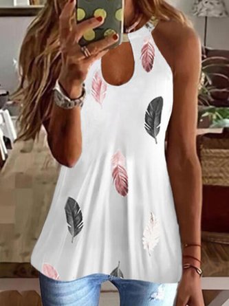 Casual Crew Neck Feather Sleeveless Knit Tank Tops