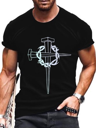 Men's Casual Cross Print Short Sleeve T-Shirt