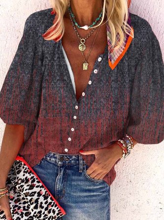 Women's Summer Tribal Vintage Half Sleeve Shirt Collar Blouses & Shirts