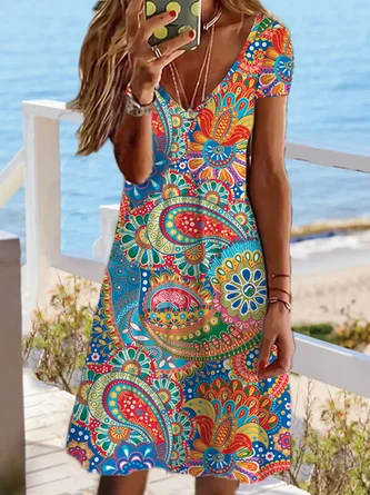 Tribal Casual Short Sleeve Knit Dress