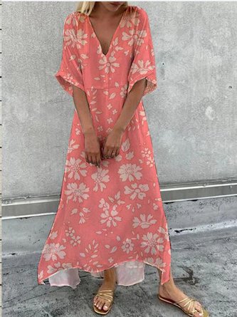 Floral V Neck Elegant Dress