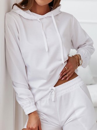 Casual Plain Winter Polyester Lightweight Micro-Elasticity Long sleeve Hooded Regular Sweatshirts for Women