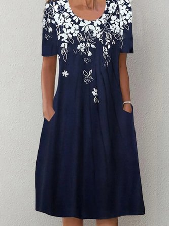 Floral Casual Short Sleeve Pockets A-Line Dress
