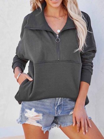 Women Casual Plain Autumn Polyester Heavyweight Micro-Elasticity Long sleeve Regular H-Line Sweatshirts