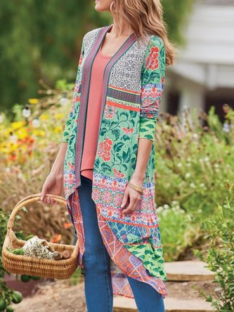 Casual Floral Loose Long Sleeve  Coat
